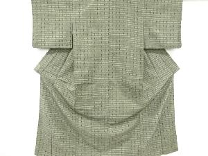 リサイクル　変わり格子に絣柄織り出し手織り紬着物